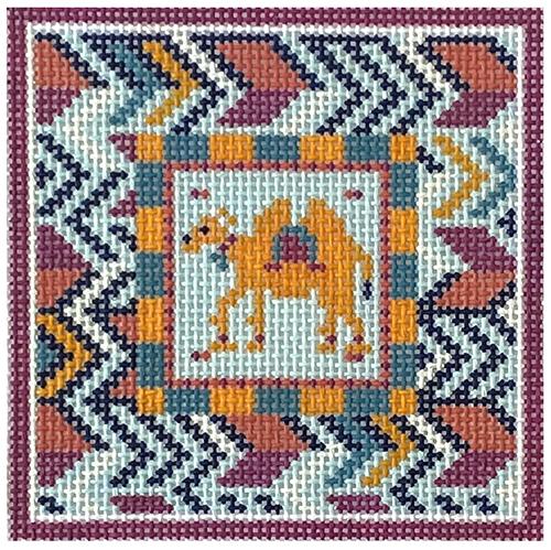Camel Square with Chevron Border Painted Canvas KCN Designers - 1