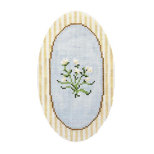 Camellia Oval Ornament Painted Canvas The Plum Stitchery