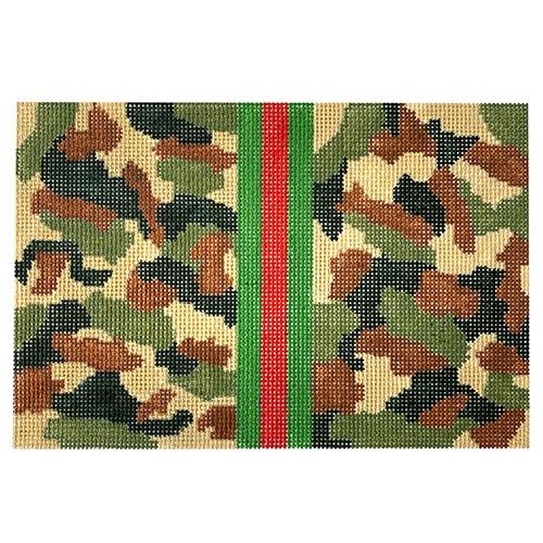 Camouflage Clutch Khaki Painted Canvas SilverStitch Needlepoint - 1