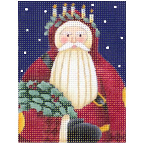 Candlelight Santa Blue Background Painted Canvas Melissa Shirley Designs - 1
