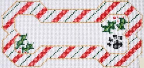 Candy Cane Bone Ornament Painted Canvas Danji Designs - 1