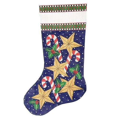 Candy Canes and Stars Stocking Painted Canvas The Meredith Collection - 1