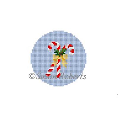 Candy Canes Round Painted Canvas Susan Roberts Needlepoint Designs Inc.