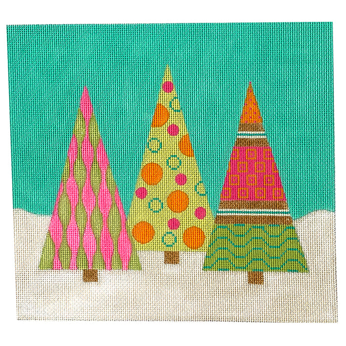 Candyland Christmas Tree Trio Painted Canvas Eye Candy Needleart - 1