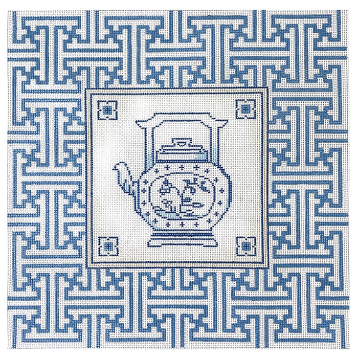 Canton Teapot Fretwork Border Painted Canvas Associated Talents - 1