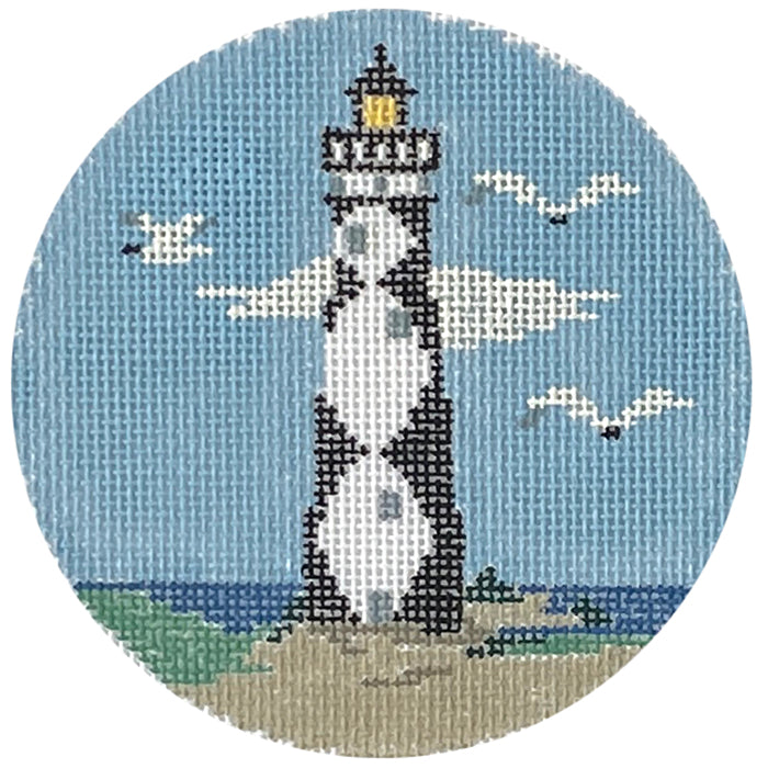 Cape Lookout Lighthouse Round Painted Canvas Kathy Schenkel Designs - 1