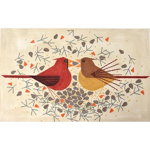 Cardinal Courtship Painted Canvas Charley Harper - 1