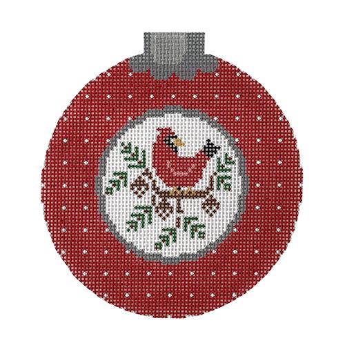 Cardinal Dots Ornament Facing Right Painted Canvas CanvasWorks - 1