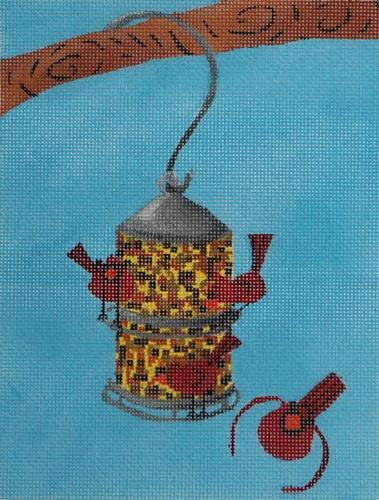 Cardinal Feeder Painted Canvas Waterweave