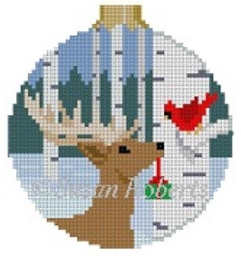 Hand Painted Needlepoint Canvas 3 round ornament Reindeer Christmas 18 mesh