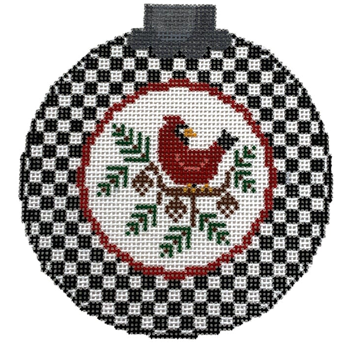 Cardinal on Black and White Checks Painted Canvas CanvasWorks - 1