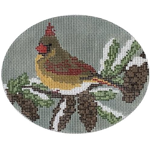 Cardinal on Pine Tree Female Painted Canvas CBK Needlepoint Collections - 1