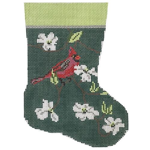 Cardinal & White Dogwood Painted Canvas Blue Ridge Stitchery