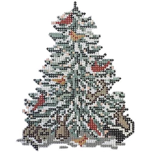 Cardinals & Critters Tree on 18 Painted Canvas Needle Crossings - 1