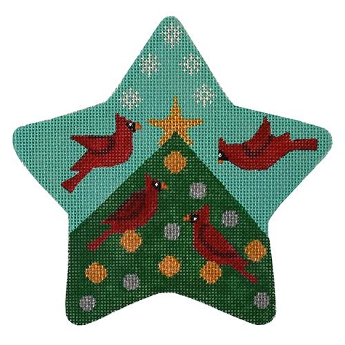 Cardinals Star Traditional Colors Painted Canvas Eye Candy Needleart - 1