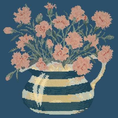 Carnation Jug Needlepoint Kit Kits Elizabeth Bradley Design Dark Blue 