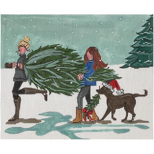 Carrying the Christmas Tree on 13 Painted Canvas Patti Mann