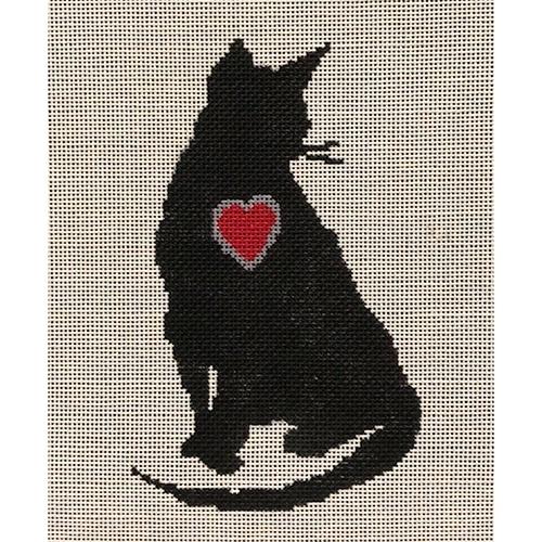 Cat with Heart Painted Canvas A Stitch in Time - 1