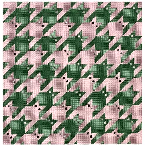 Cats Houndstooth Square - Pink & Green Painted Canvas Eye Candy Needleart
