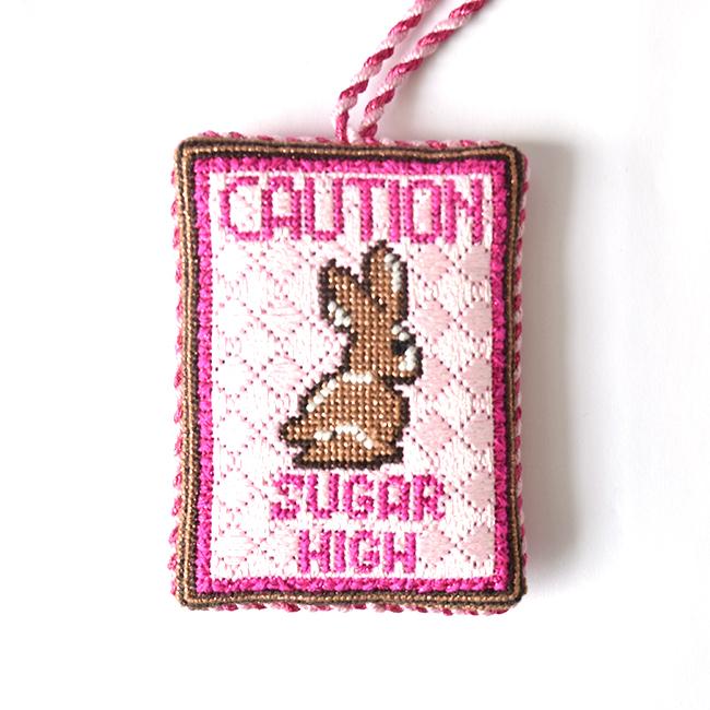 Caution Sugar High Ornament Painted Canvas Kimberly Ann Needlepoint