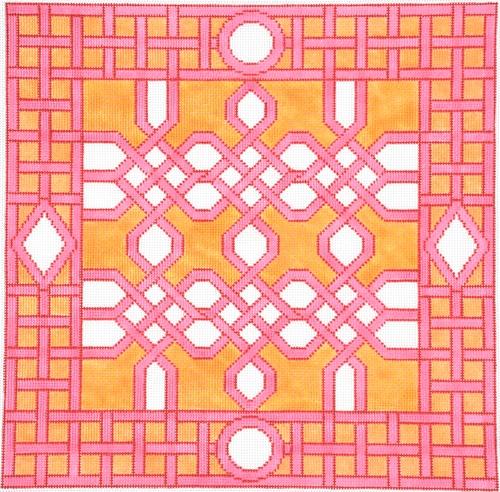 Celtic Trellis Hot Pink, Tangerine & Red Painted Canvas Kate Dickerson Needlepoint Collections - 1