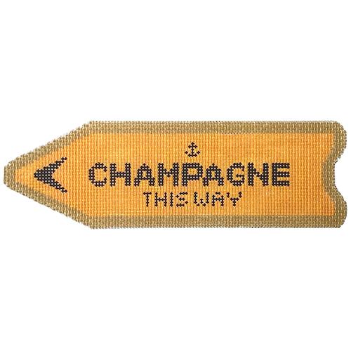 Champagne This Way Sign Orange Painted Canvas C'ate La Vie - 1