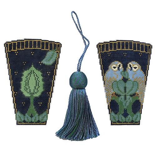 Charles' Blue Owls Scissor Case Painted Canvas Whimsy & Grace - 1