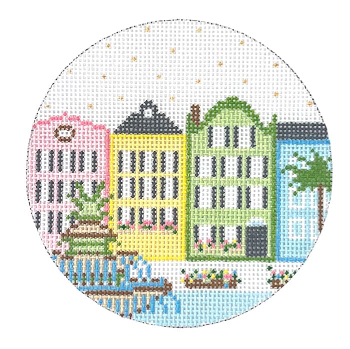 Charleston Round with Fountain Painted Canvas Coco Frank Studio - 1