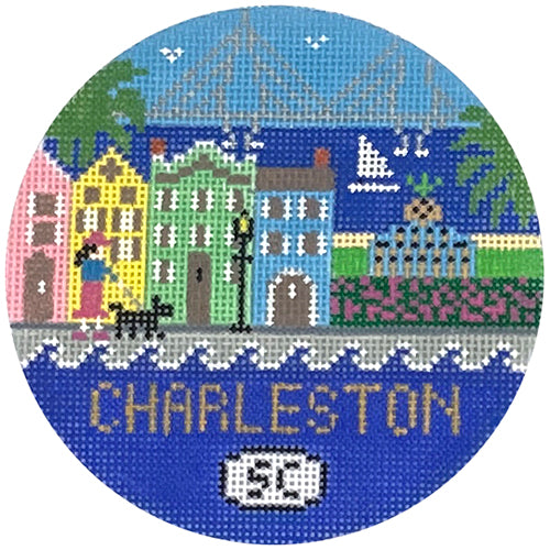 Charleston SC Round Painted Canvas Doolittle Stitchery - 1