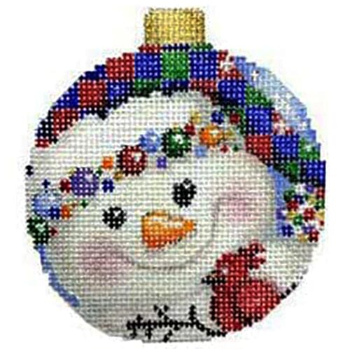Checked Hat Snowman Ball Ornament Painted Canvas Associated Talents 