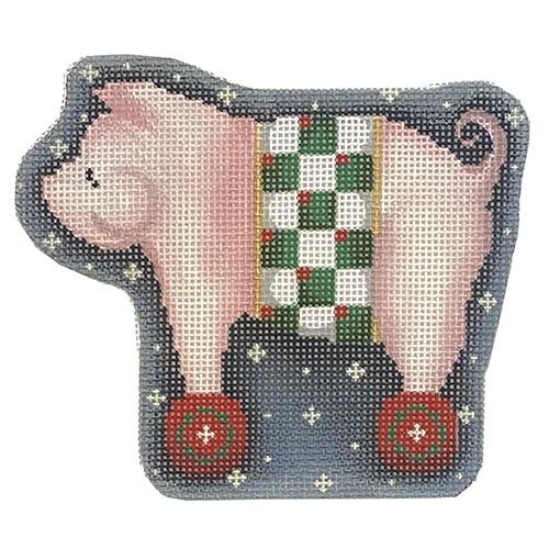 Checkerboard Pig on Wheels Painted Canvas Associated Talents - 1