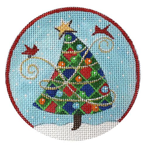 Checkerboard Tree Ornament with Red Border Painted Canvas PLD Designs - 1