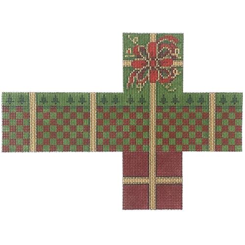 Checkers & Trees Cube Gift Box Painted Canvas Susan Roberts Needlepoint Designs Inc.