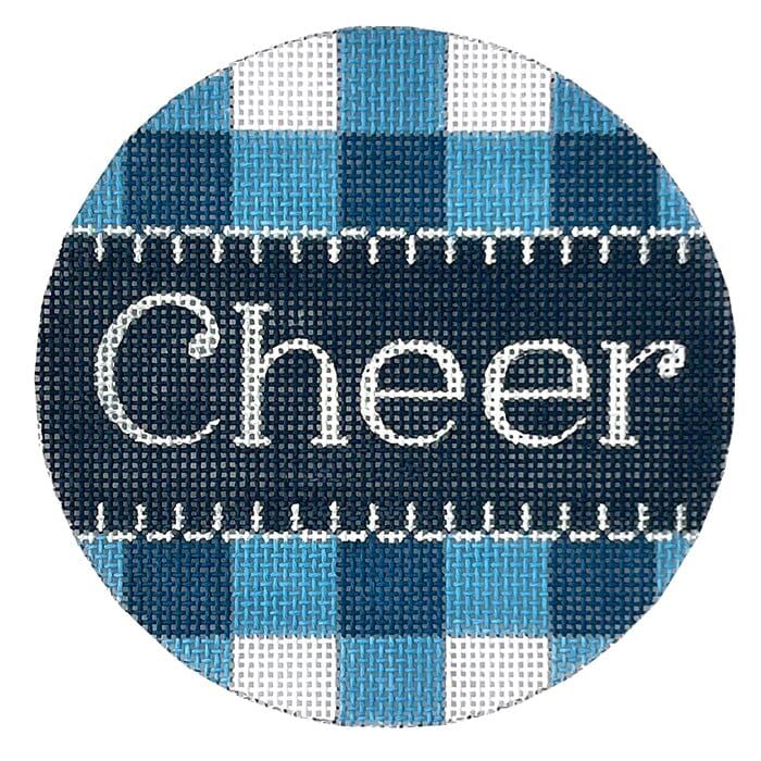 Cheer Blue Gingham Round Painted Canvas Alice Peterson Company