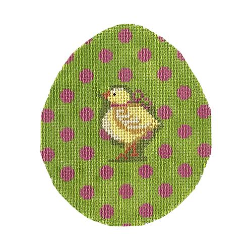 Chick on Lime & Fuchsia Polka Dot Egg Painted Canvas The Colonial Needle Company - 1