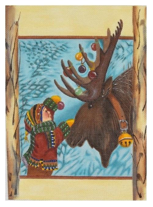 Child and Moose Painted Canvas HSN Designs - 1