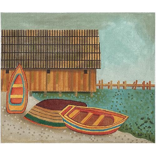 China Camp Boat Dock Painted Canvas Cooper Oaks Design - 1