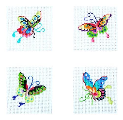 Chinese Butterflies Coasters Painted Canvas Kate Dickerson Needlepoint Collections - 1