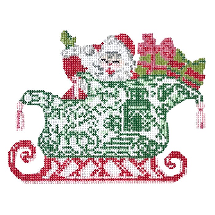 Chinois Sleigh with Santa Painted Canvas KCN Designers - 1