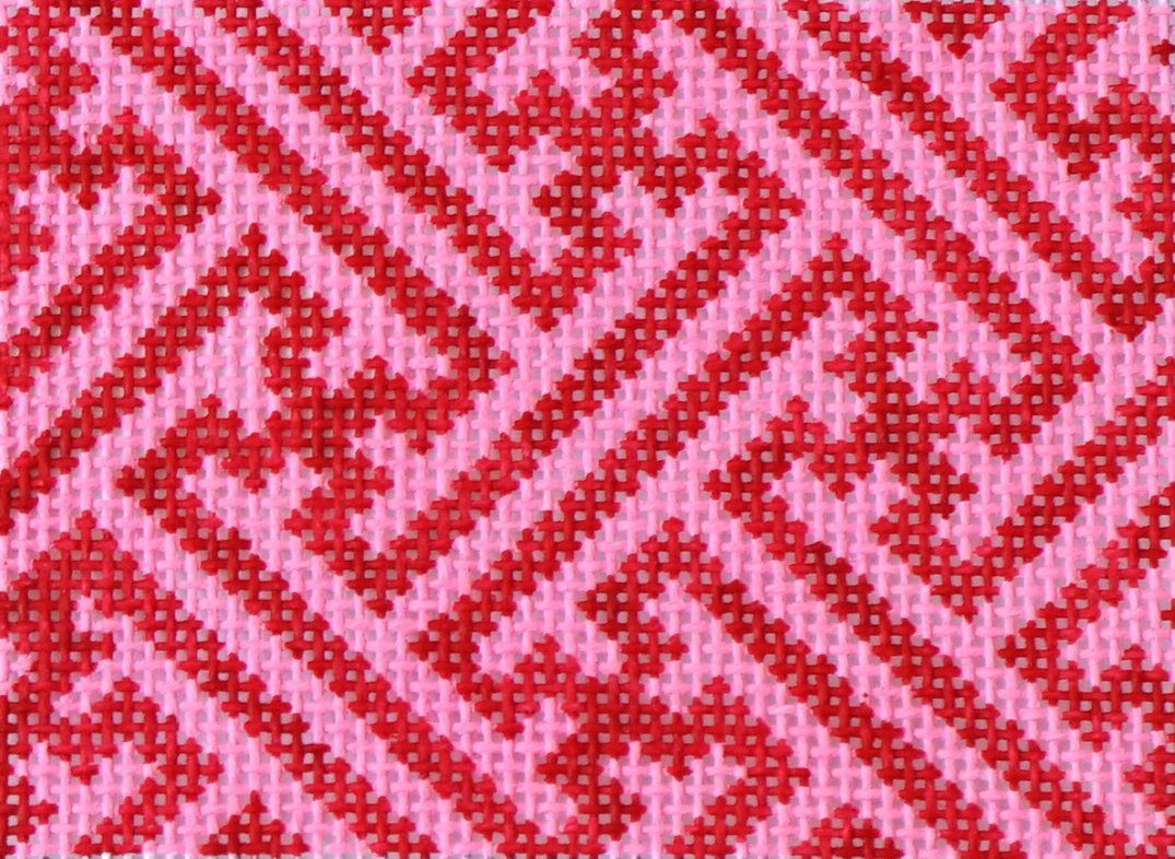 Chinoiserie Lattice Red & Pink Painted Canvas Kate Dickerson Needlepoint Collections - 1
