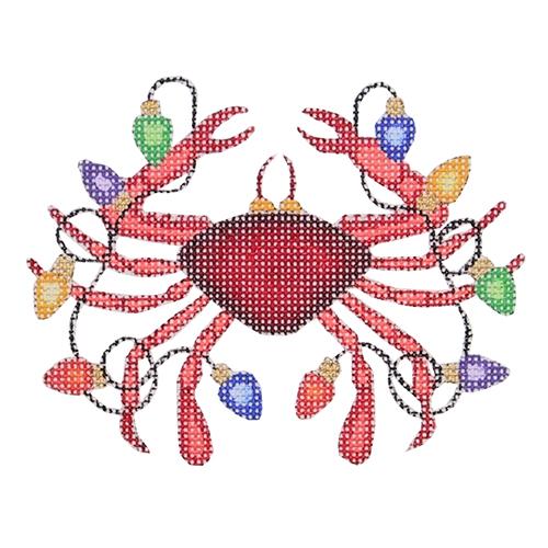 Christmas by the Sea Crab with Christmas Lights Painted Canvas Burnett & Bradley - 1