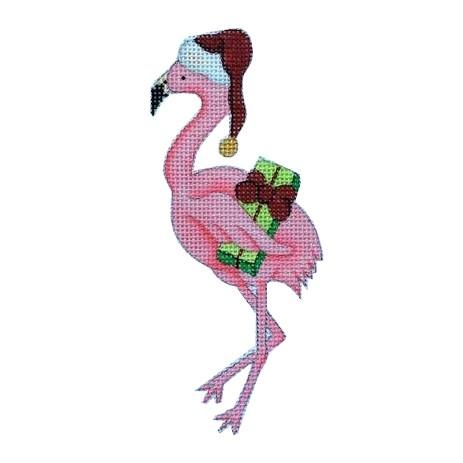 Christmas by the Sea Flamingo with Santa Hat Painted Canvas Burnett & Bradley - 1