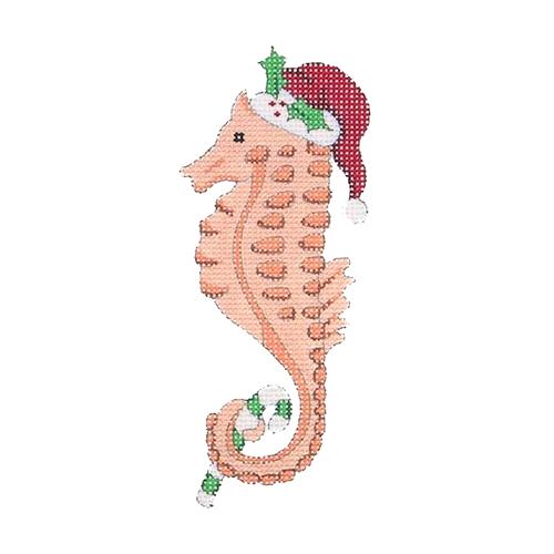 Christmas by the Sea Seahorse with Santa Hat Painted Canvas Burnett & Bradley - 1