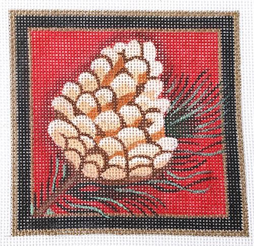 Christmas Coaster, Pine Cone Painted Canvas Pepperberry Designs - 1