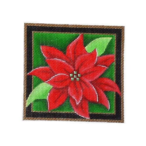 Christmas Coaster, Poinsettia Painted Canvas Pepperberry Designs - 1