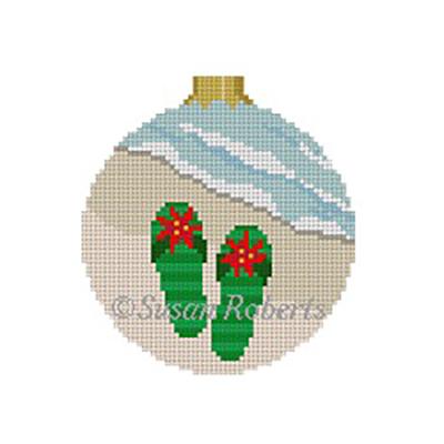 Christmas Flip Flops Round Painted Canvas Susan Roberts Needlepoint Designs Inc.