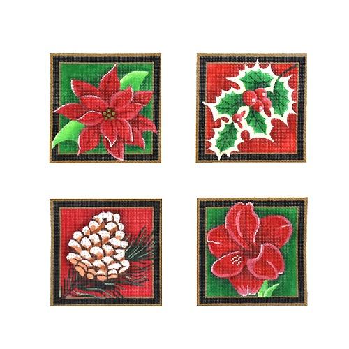 Christmas Floral Coasters Painted Canvas Pepperberry Designs - 1