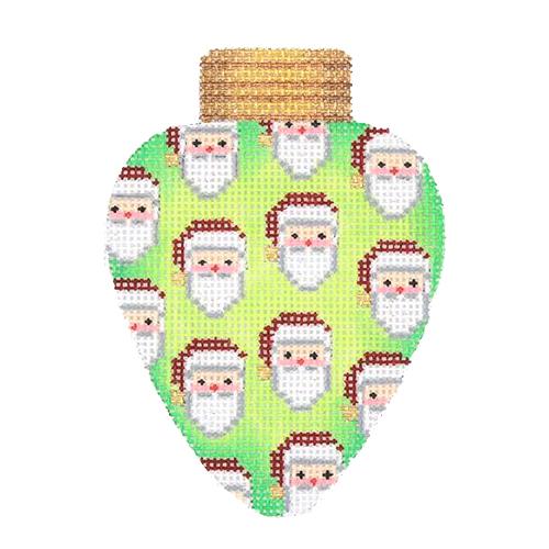 Christmas Light Green with Santa Faces Painted Canvas Burnett & Bradley - 1