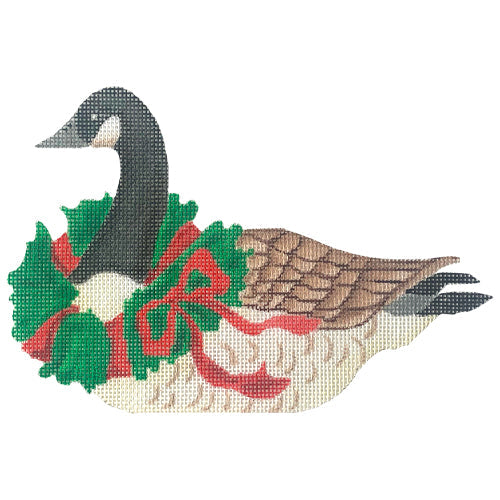 Christmas Ornament Canada Goose with Wreath Painted Canvas Kate Dickerson Needlepoint Collections - 1