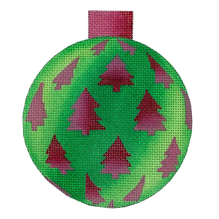 Christmas Ornament Green & Pink Trees Painted Canvas All About Stitching/The Collection Design - 1